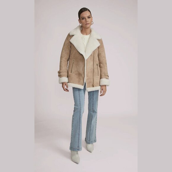 NEW Generation Love Size S, L - Nikita Faux Suede Shearling Jacket - Taupe/White - Picture 3 of 5